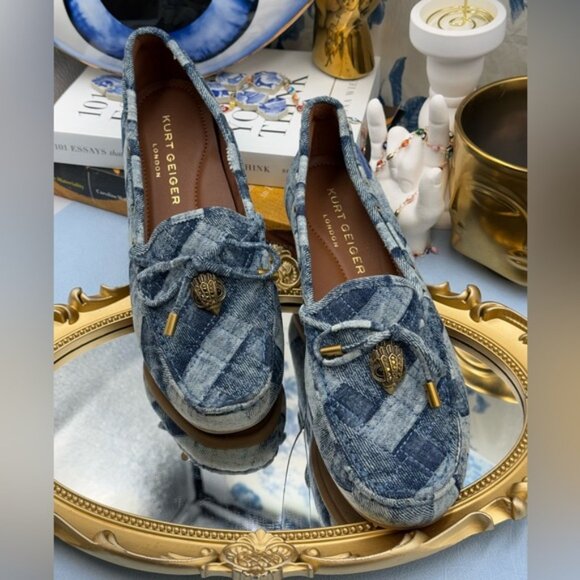 🆕 KURT GEIGER LONDON 🧿 NWOT Eagle Moccasins, Denim Patchwork Sz EU37 US 7 - Picture 6 of 16